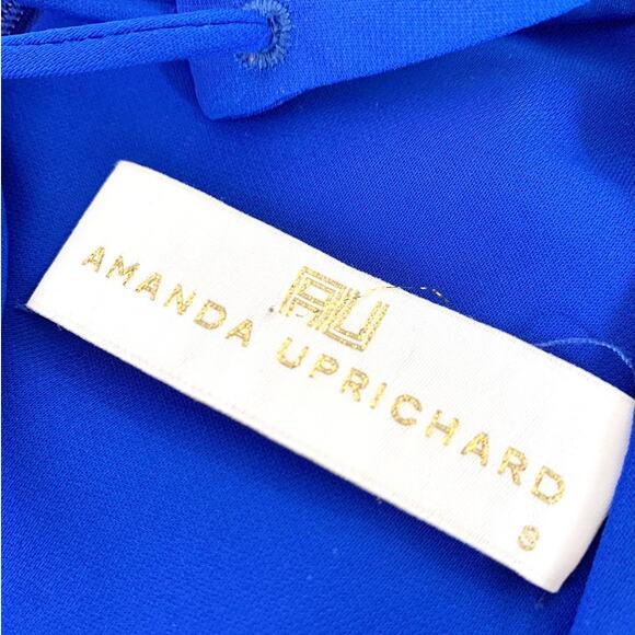 Amanda Uprichard Amherst Choker Tie Neck Bell Sleeve Mini Dress Royal Blue Small - Picture 9 of 13